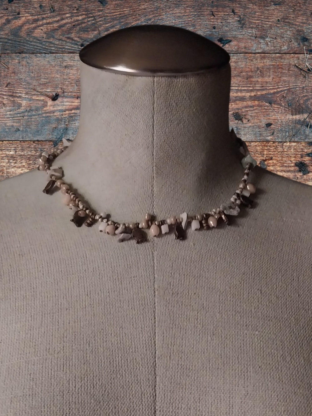 Beaded Neutral Chip Choker Necklace - Women Jewelry